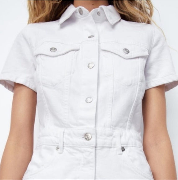 ZARA White Denim Playsuit Junpsuit Shorts. Size XS NWT - Picture 13 of 14